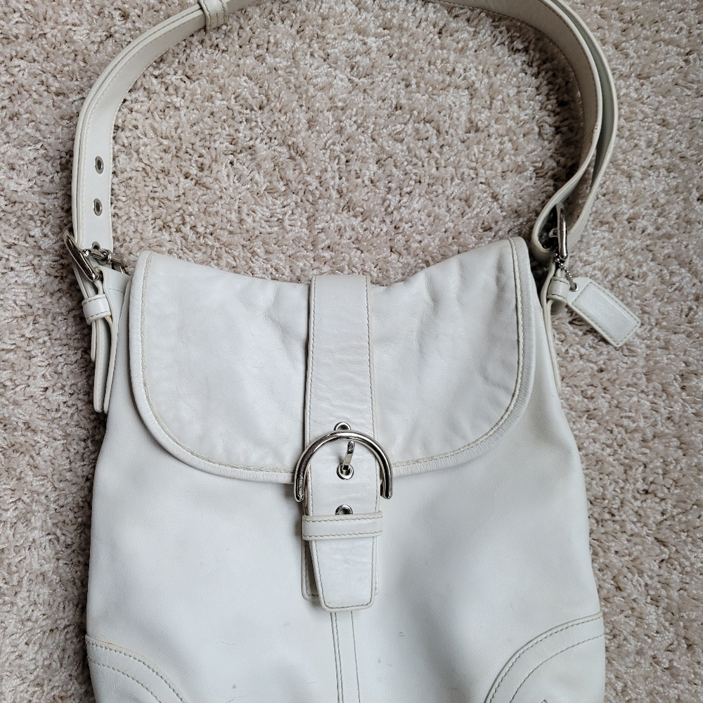 White Leather Coach Hobo Purse Handbag Shoulder Bag